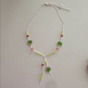 Necklace Pink and Lime Green Airy Beads Lariat